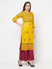 Thumbnail for Aniyah Mustard Cotton Block Print Straight Kurta