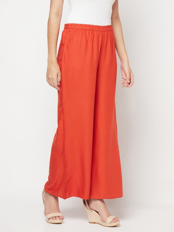 Aniyah Rayon Flared Slip-On Rust Color Palazzo