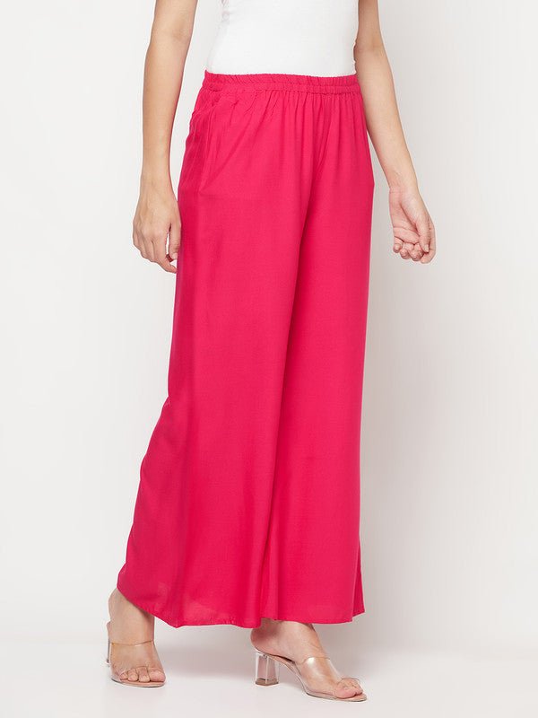 Aniyah Fuchsia Color Rayon Flared Slip-On Palazzo