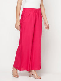 Thumbnail for Aniyah Fuchsia Color Rayon Flared Slip-On Palazzo