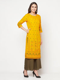Thumbnail for Aniyah Rayon Screen Print Mustard Straight Kurta