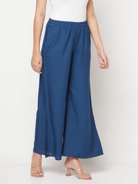 Thumbnail for Aniyah Rayon Flared Slip-On Blue Palazzo