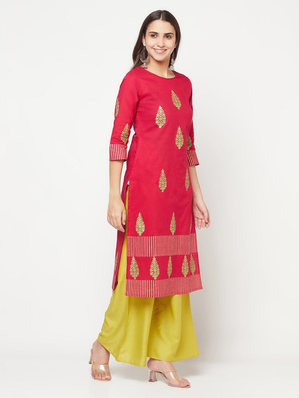 Aniyah Cotton Block Print Fuchsia Color Straight Kurta