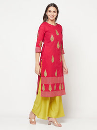 Thumbnail for Aniyah Cotton Block Print Fuchsia Color Straight Kurta