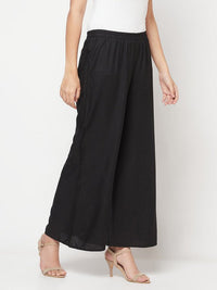 Thumbnail for Aniyah Rayon Flared Slip-On Black Palazzo