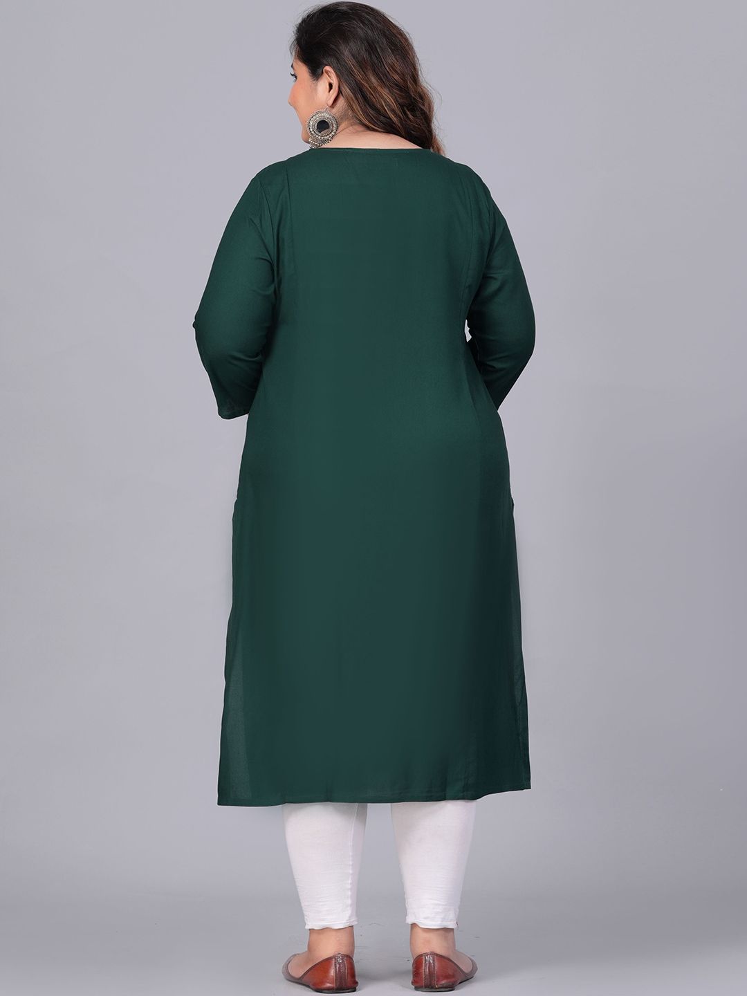 Sztori Plus Size Embroidered Yoke Design Round Neck Three-Quarter Sleeves Straight Kurta - Distacart