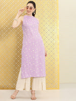 Thumbnail for Ode by House of Pataudi Women Lavender & White Floral Printed Rozana Kurta - Distacart