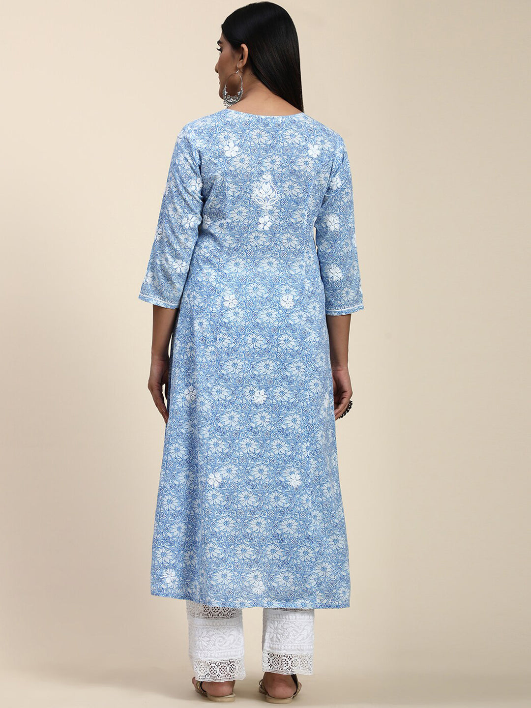 HOUSE OF KARI Floral Embroidered Chikankari Cotton Anarkali Kurta - Distacart