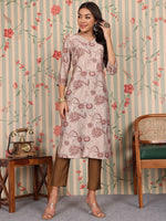 Thumbnail for Ode by House of Pataudi Floral Printed Regular Chanderi Silk Straight Kurta With Trousers - Distacart