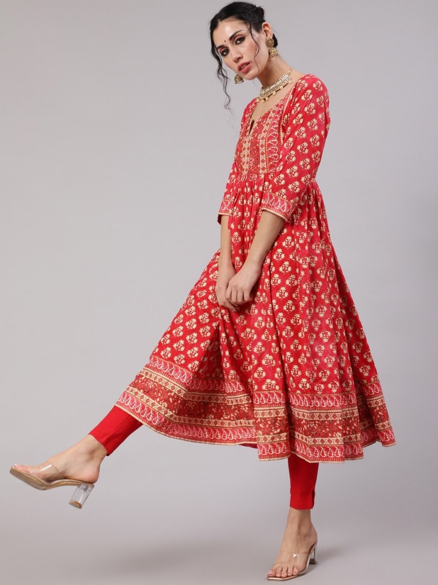 Aks Ethnic Motifs Printed Cotton Anarkali Kurta - Distacart