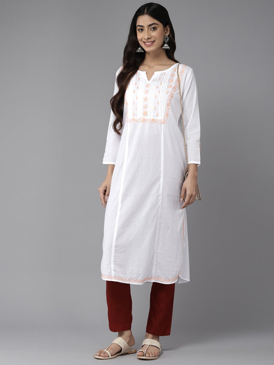 ADA Ethnic Motifs Embroidered Chikankari White Romance Kurta - Distacart