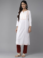 Thumbnail for ADA Ethnic Motifs Embroidered Chikankari White Romance Kurta - Distacart