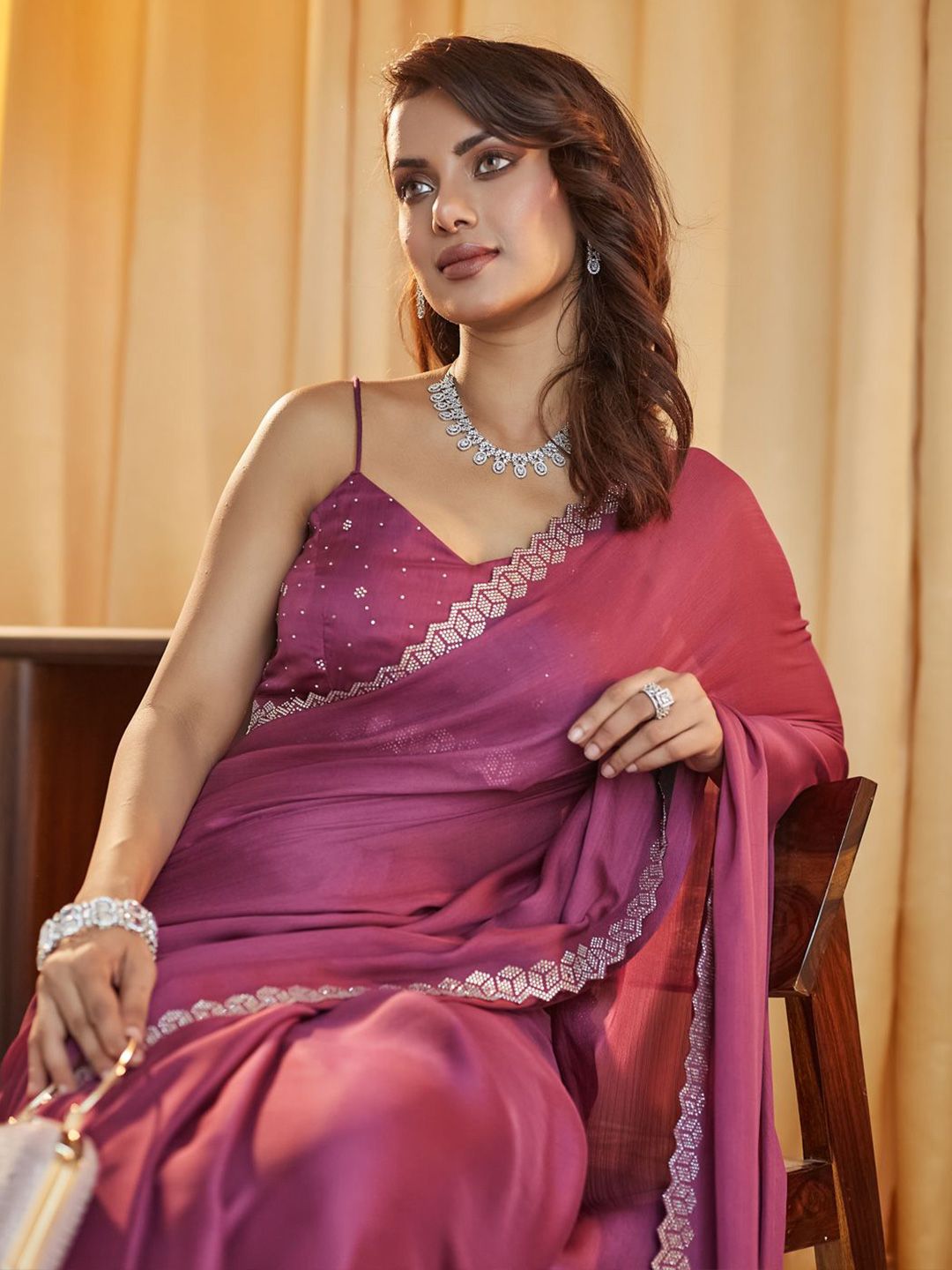 kasee Beads and Stones Pure Chiffon Saree - Distacart