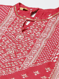 Thumbnail for AURELIA Women Red & Golden Ethnic Motifs A-Line Midi Ethnic Dress