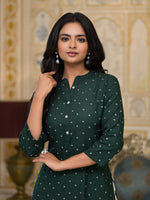Thumbnail for Juniper Women's Bottle Green Liva Rayon Kurta With Buttons Details - Distacart