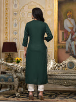 Thumbnail for Juniper Women's Bottle Green Liva Rayon Kurta With Buttons Details - Distacart