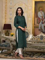 Thumbnail for Juniper Women's Bottle Green Liva Rayon Kurta With Buttons Details - Distacart