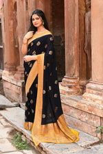 Thumbnail for Joban Fashion Black Crepe Chiffon Pure Handloom Banarasi Silk Saree