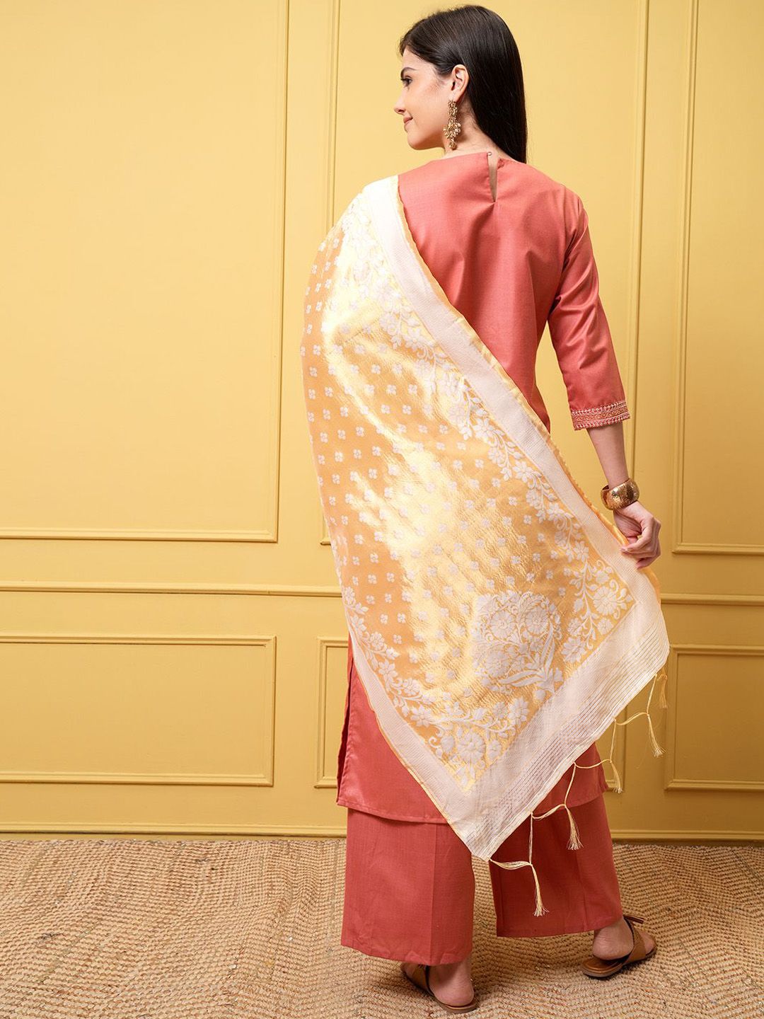 Vishudh Women Floral Embroidered Regular Kurta with Palazzos & With Dupatta - Distacart