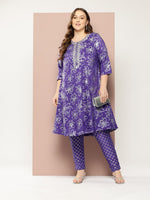 Thumbnail for Sztori Plus Size Floral Printed Yoke Design Kurta with Trousers - Distacart