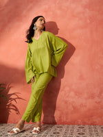 Thumbnail for InWeave Pear Green Solid Boho Full Sleeve Co Ord Set - Distacart