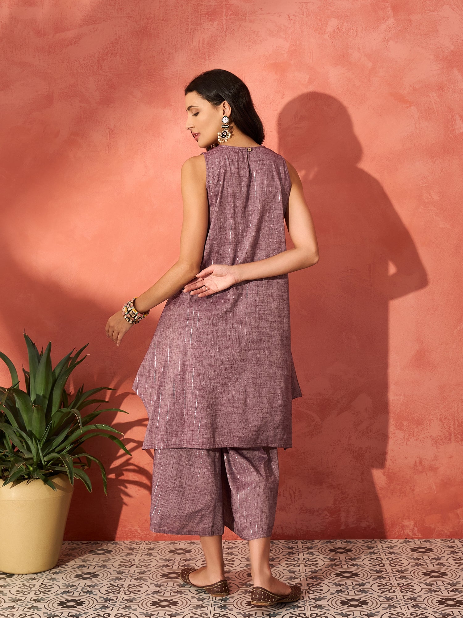 InWeave Mauve Lurex Short Palazzo Kurta Set - Distacart