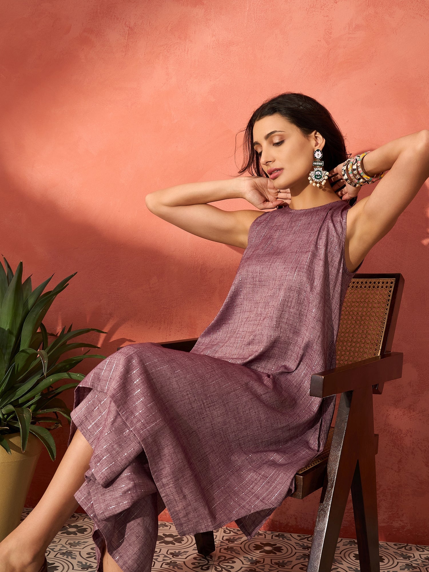 InWeave Mauve Lurex Short Palazzo Kurta Set - Distacart