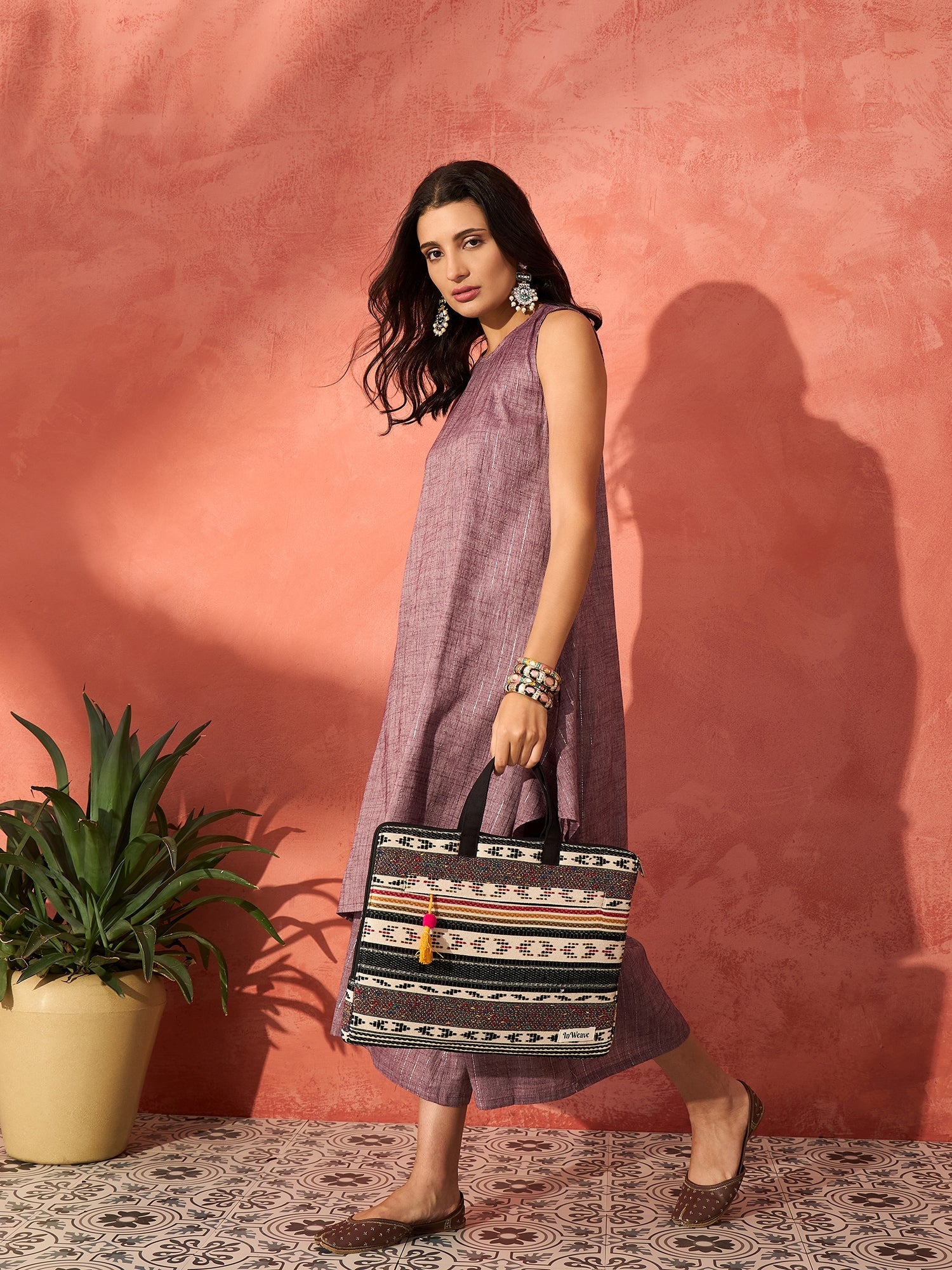 InWeave Mauve Lurex Short Palazzo Kurta Set - Distacart