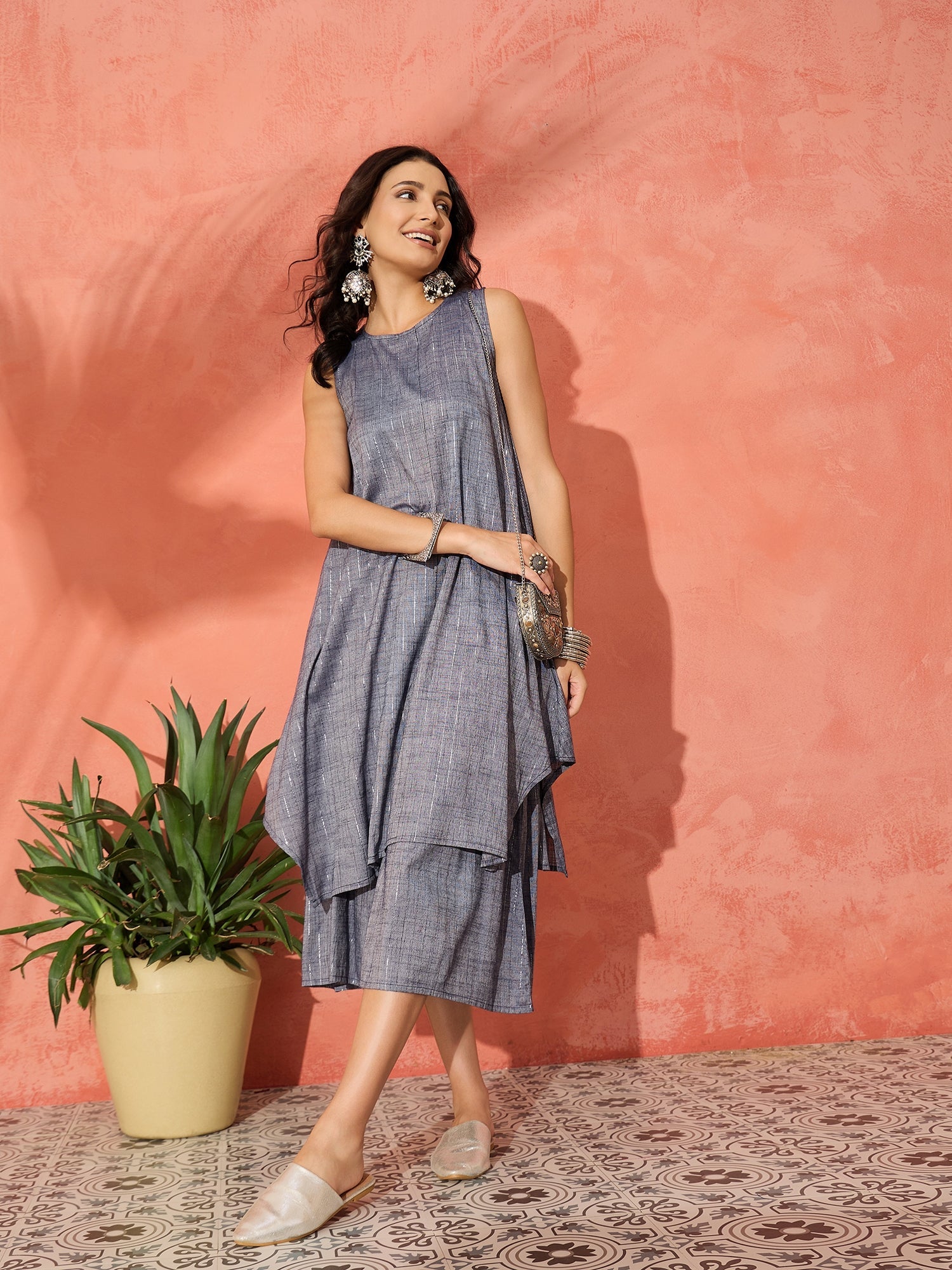 InWeave Blue Lurex Short Palazzo Kurta Set - Distacart