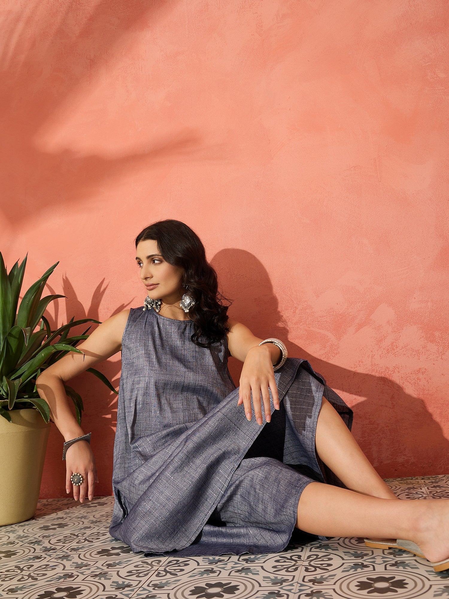InWeave Blue Lurex Short Palazzo Kurta Set - Distacart
