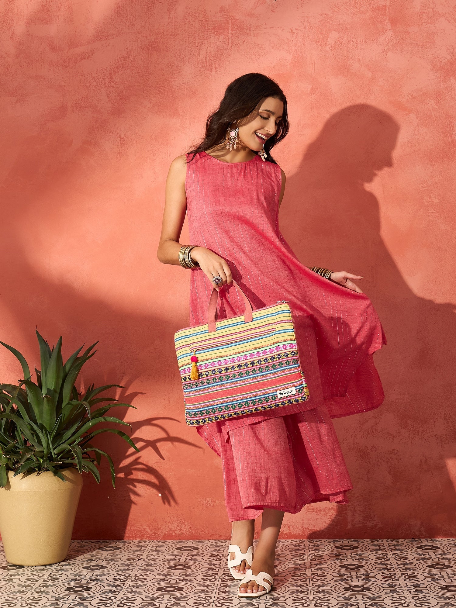 InWeave Red Lurex Short Palazzo Kurta Set - Distacart