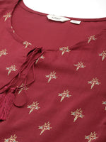 Thumbnail for Sztori Plus Size Foil Print Tie-Up Neck Kurta - Distacart