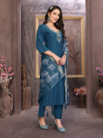 Thumbnail for Vedant Vastram Kurta Pant set with Dupatta having Beautiful Hand work (Khatli Work) - Dark Peacock - Distacart