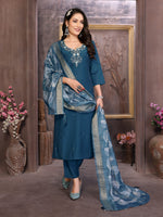 Thumbnail for Vedant Vastram Kurta Pant set with Dupatta having Beautiful Hand work (Khatli Work) - Dark Peacock - Distacart