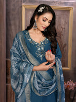 Thumbnail for Vedant Vastram Kurta Pant set with Dupatta having Beautiful Hand work (Khatli Work) - Dark Peacock - Distacart