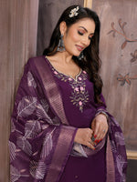 Thumbnail for Vedant Vastram Kurta Pant set with Dupatta having Beautiful Hand work (Khatli Work) - Wine - Distacart