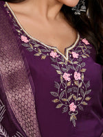 Thumbnail for Vedant Vastram Kurta Pant set with Dupatta having Beautiful Hand work (Khatli Work) - Wine - Distacart