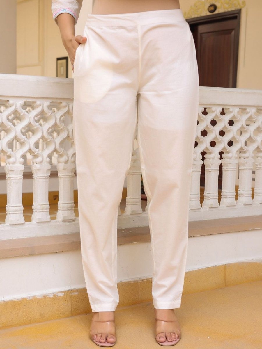 Anouk Floral Yoke Design Thread Work Pure Cotton Kurta with Trousers & Dupatta