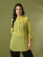 Thumbnail for Myshka Women's Yellow Solid Georgette Longline Party Sheer Tunic - Distacart