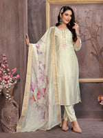 Thumbnail for Vedant Vastram Kurta Pant set with Dupatta having Beautiful Hand work (Khatli Work) - Light Pista - Distacart