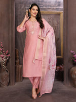 Thumbnail for Vedant Vastram Kurta Pant set with Dupatta having Beautiful Hand work (Khatli Work) - Peach - Distacart