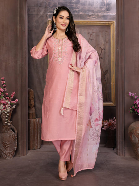 Vedant Vastram Kurta Pant set with Dupatta having Beautiful Hand work (Khatli Work) - Peach - Distacart