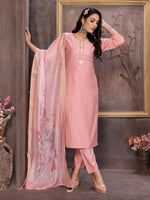 Thumbnail for Vedant Vastram Kurta Pant set with Dupatta having Beautiful Hand work (Khatli Work) - Peach - Distacart