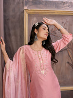 Thumbnail for Vedant Vastram Kurta Pant set with Dupatta having Beautiful Hand work (Khatli Work) - Peach - Distacart
