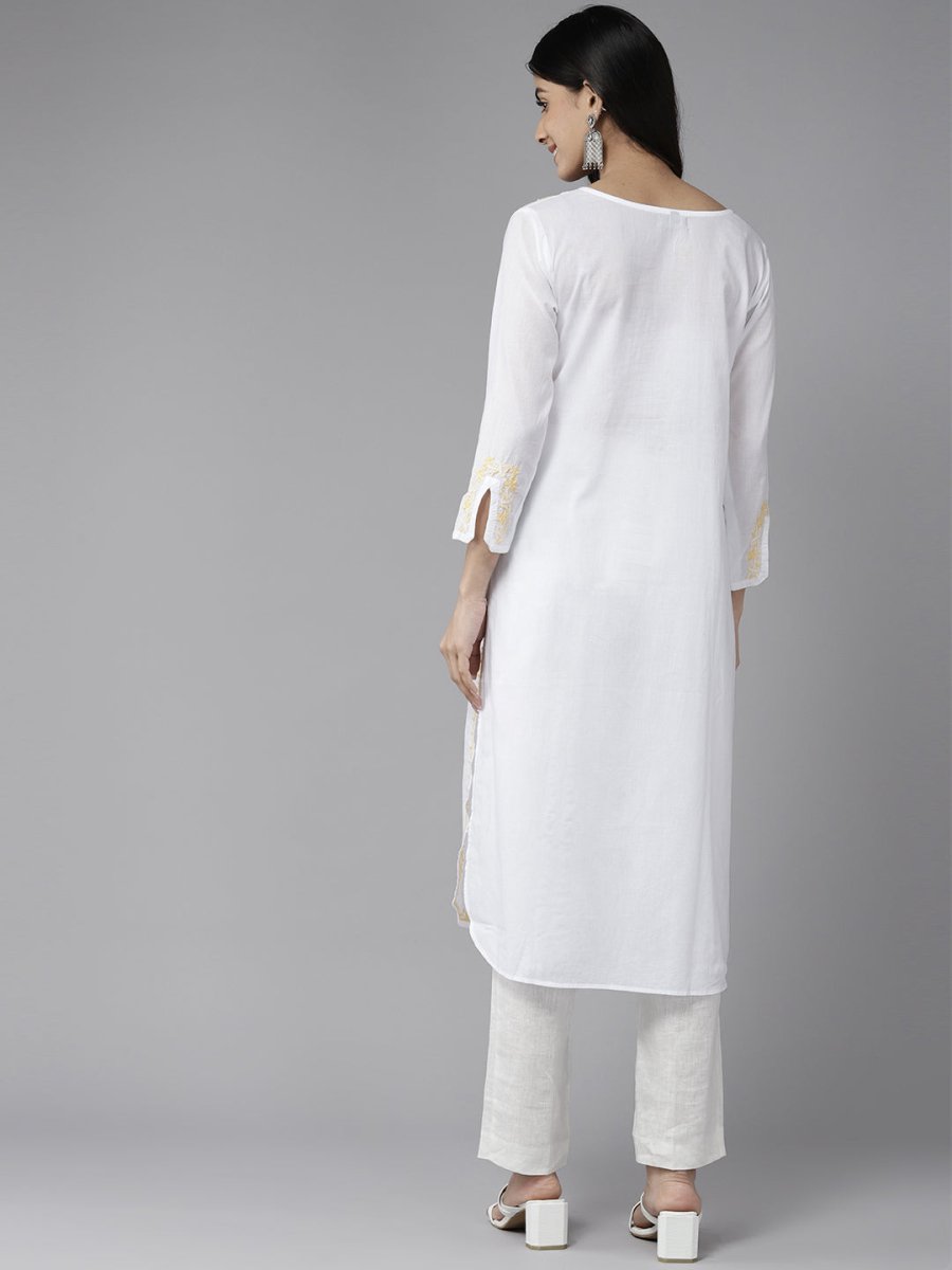 ADA Ethnic Motifs Chikankari Embroidered Cotton Kurta - Distacart