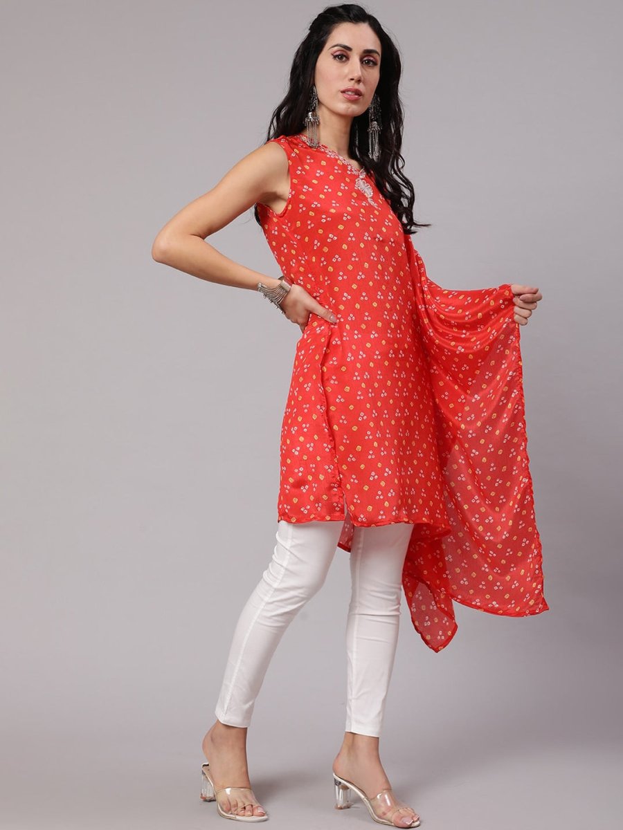Aks Bandhani Printed Extended Sleeves Kaftan Kurta - Distacart