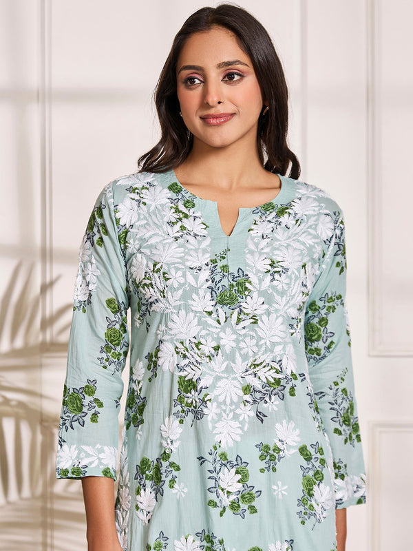 HOUSE OF KARI Floral Embroidered Chikankari Pure Cotton Kurta - Distacart