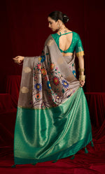 Thumbnail for Joban Fashion Greensoft Silk Weaving Fabric With Digital Jamdani Print With Jacquard Rich Pallu & Blouse With Spring Tassels