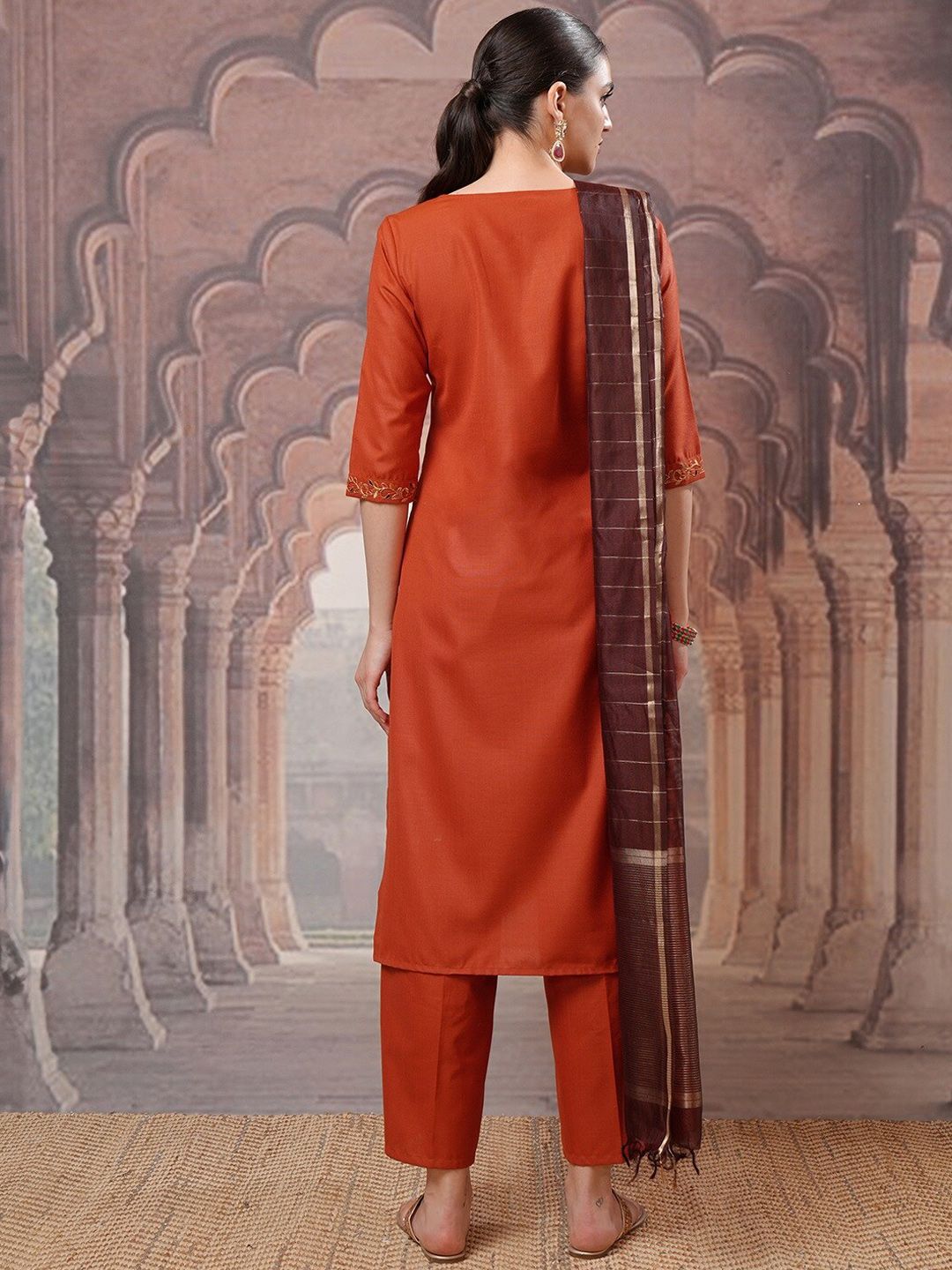 Vishudh Embroidered Regular Thread Work Kurta with Palazzo & Dupatta