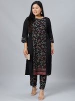 Thumbnail for Sztori Floral Printed Round Neck Straight Kurta with Pant - Distacart